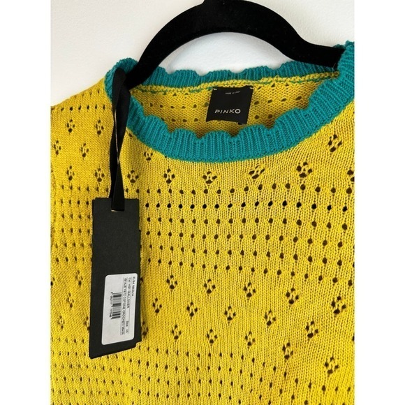 NWT PINKO Teal and Mustard Knit Short Sleeve Sweater Top XS - Picture 4 of 9